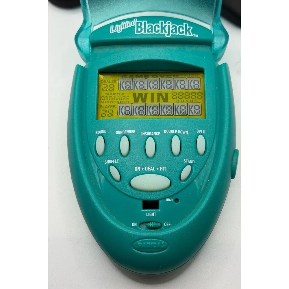 Vintage Radica Lighted Poker Handheld Electronic Game 2003 Green Tested Working‎